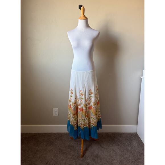 VTG Spirit By Coldwater Creek 100% Silk Floral Pleated Fairy Flowly Midi Skirt - Picture 8 of 8